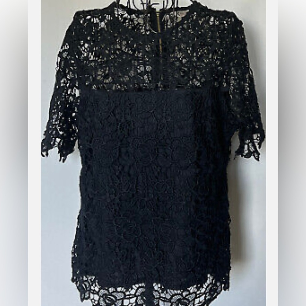 Anthropologie Nanette Lepore Embroidered Crochet Laced Dark Navy Shirt - Picture 1 of 8